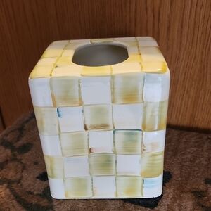 Mackenzie Childs Parchment Check Enamel Tissue Box Cover Retired